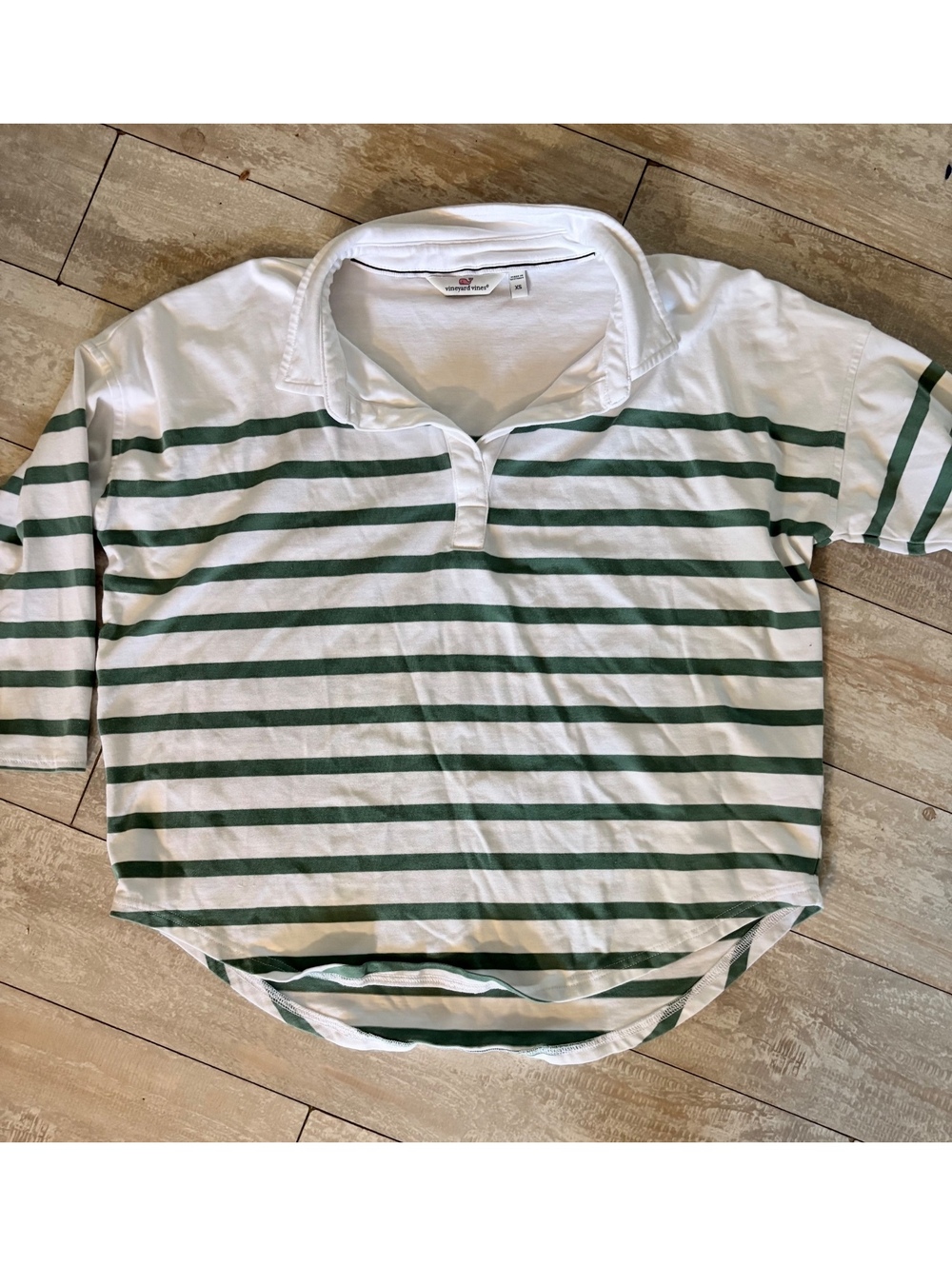 Vineyard Vines Women’s XS Green White Striped Long Sleeve Oversized Rugby Top